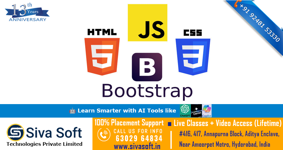 Classroom and Online HTML 5, CSS 3,4, JAVASCRIPT, BOOTSTRAP, AJAX, JSON Training Course in Ameerpet Hyderabad India